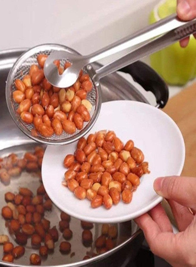 GLNRM Home and Kitchen Food Cooking Tong | Stainless Steel Strainer | Filter Mesh Spoon | Fried Food Oil Strainer | Round Frying Spoon for Home - Silver - Image 3